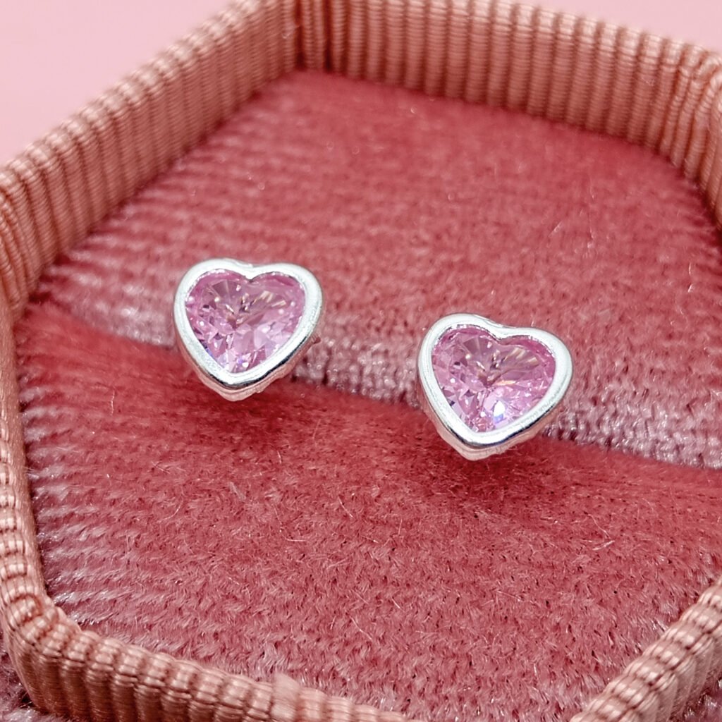 Broqueles Corazon Rosa II de Plata .925