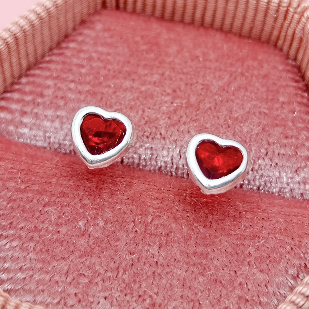 Broqueles Corazon Rojo de Plata .925