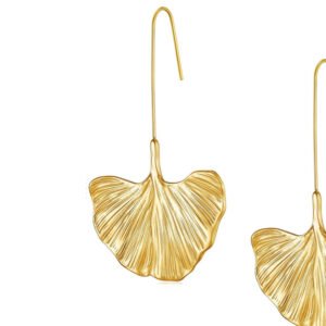 Aretes Hoja Ginkgo Dorados en Acero Inoxidable