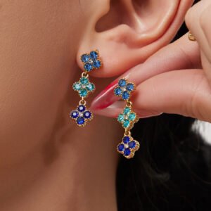 Aretes Blue Clovers De Acero Inoxidable