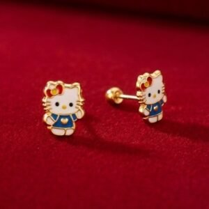 Aretes Kitty Blue De Oro 10k