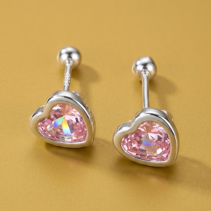 Aretes Corazon Rosa III De Plata .925