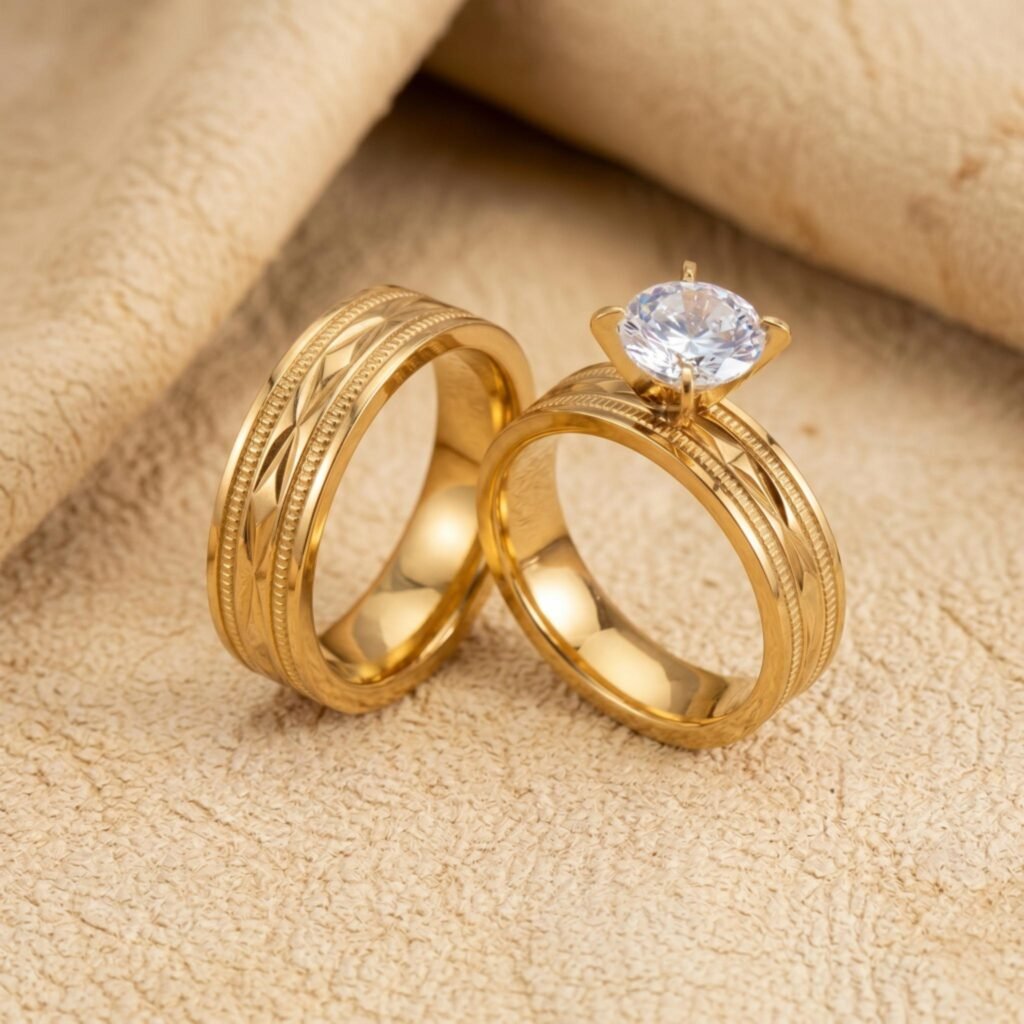 Anillos Duo Navajo Dore de Acero Inoxidable