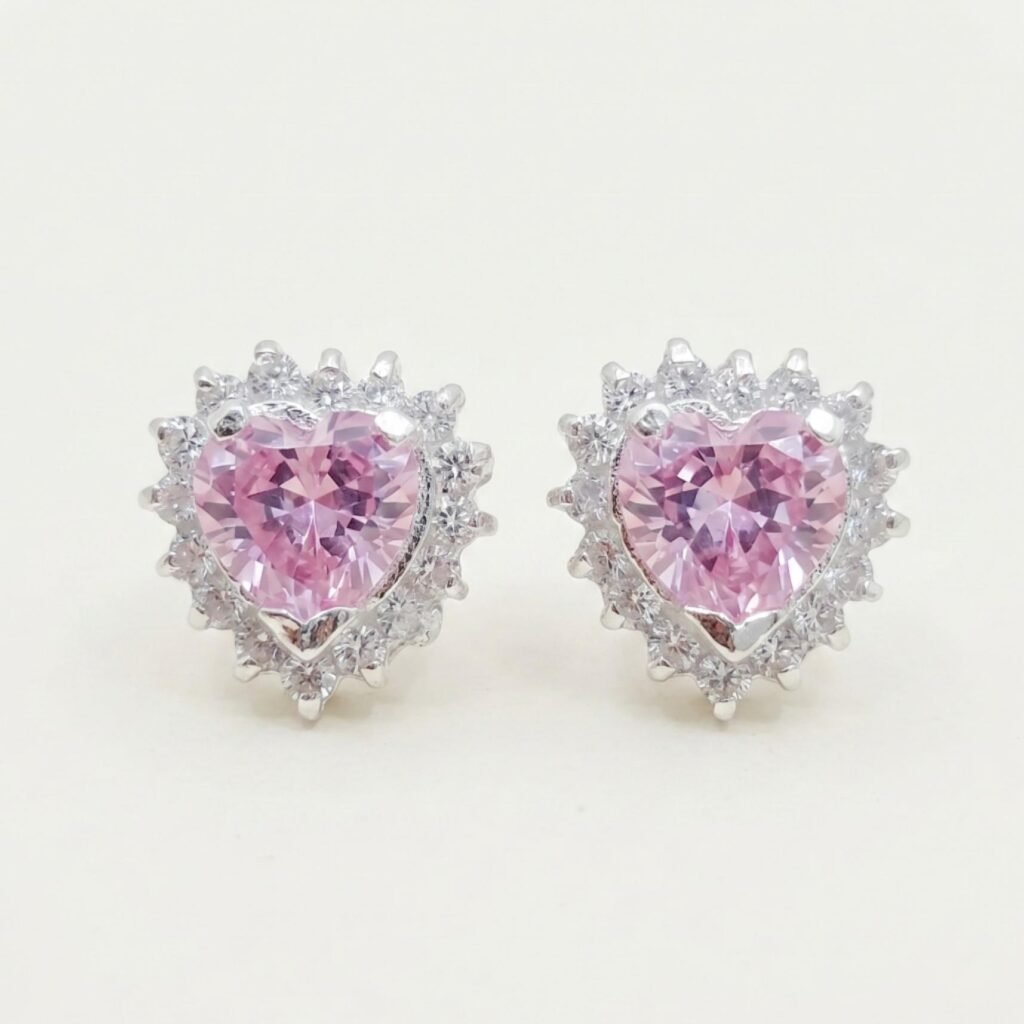 Aretes Cuore Rosa De Plata .925