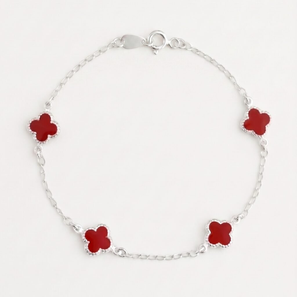 Pulsera Trebols Rojo 9mm de Plata .925
