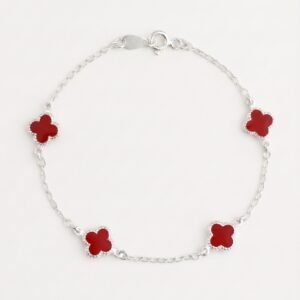 Pulsera Trebols Rojo 9mm de Plata .925