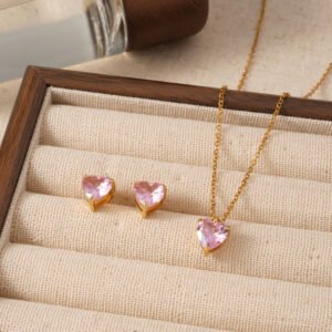 Conjunto Corazon Rosa Elemental de Acero Inoxidable