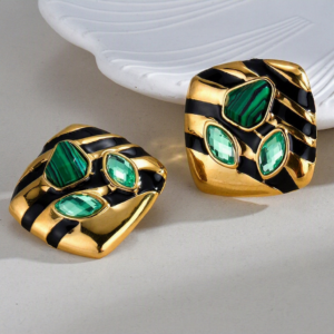 Aretes Francia Verde de Acero Inoxidable