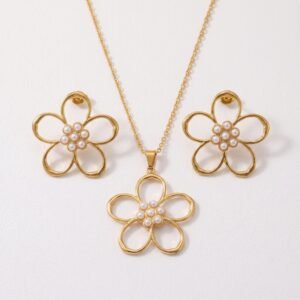 Conjunto Contorno de Flor de Acero Inoxidable