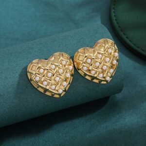 Aretes Corazon Y Perlitas de Acero Inoxidable