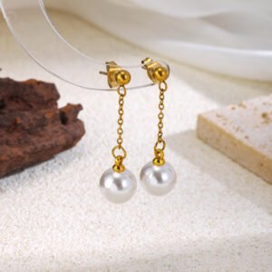 Aretes Perla Colgante de Acero Inoxidable