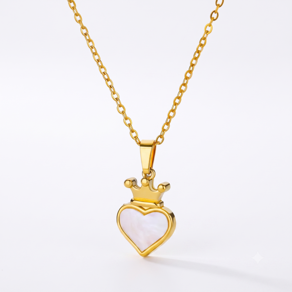 Collar Corazon Coronado Blanco de Acero Inoxidable