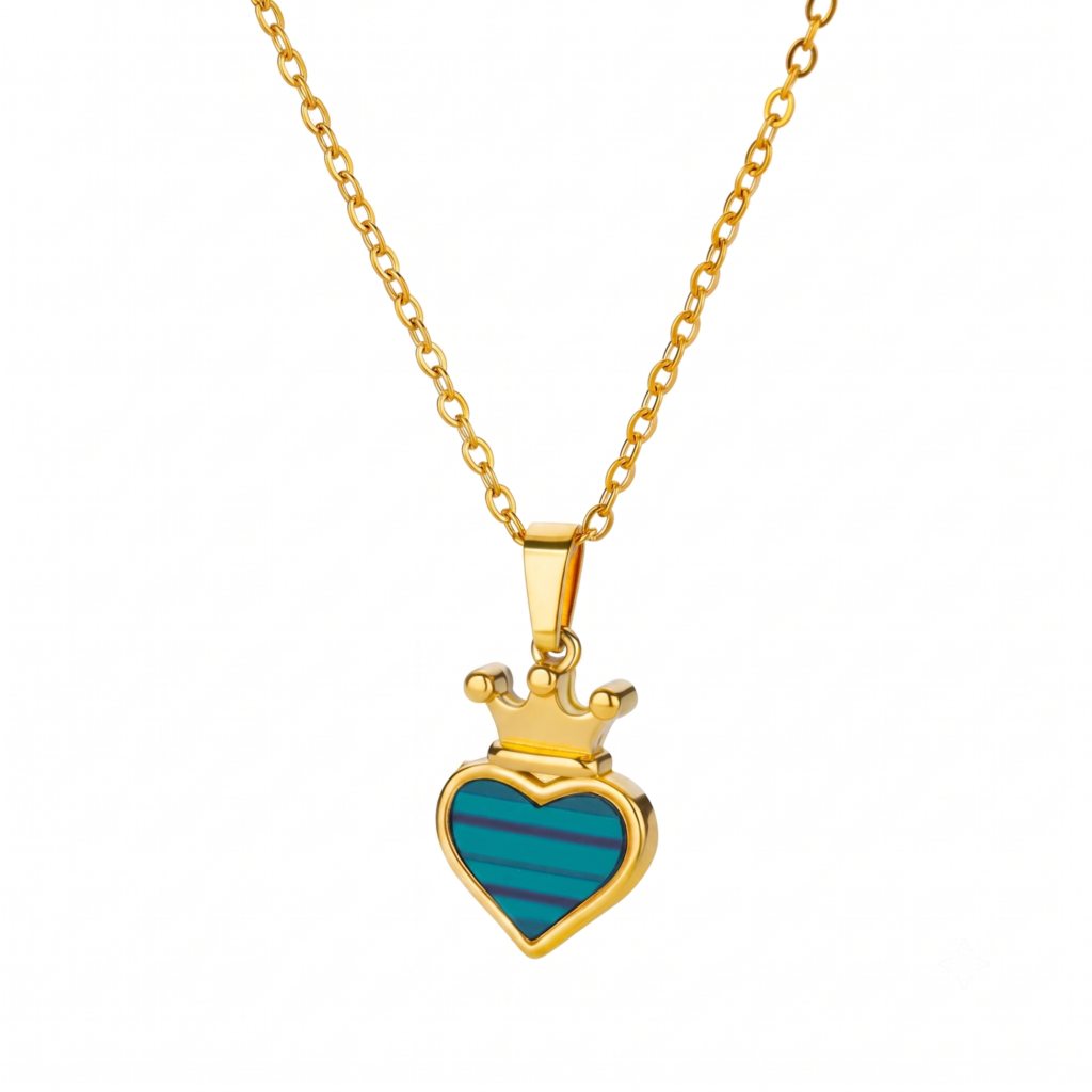 Collar Corazon Coronado Verde de Acero Inoxidable