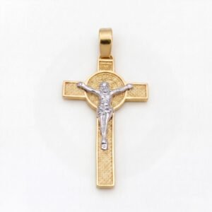 Dije Cruz con Escudo de San Benito 30mm de Oro 10k