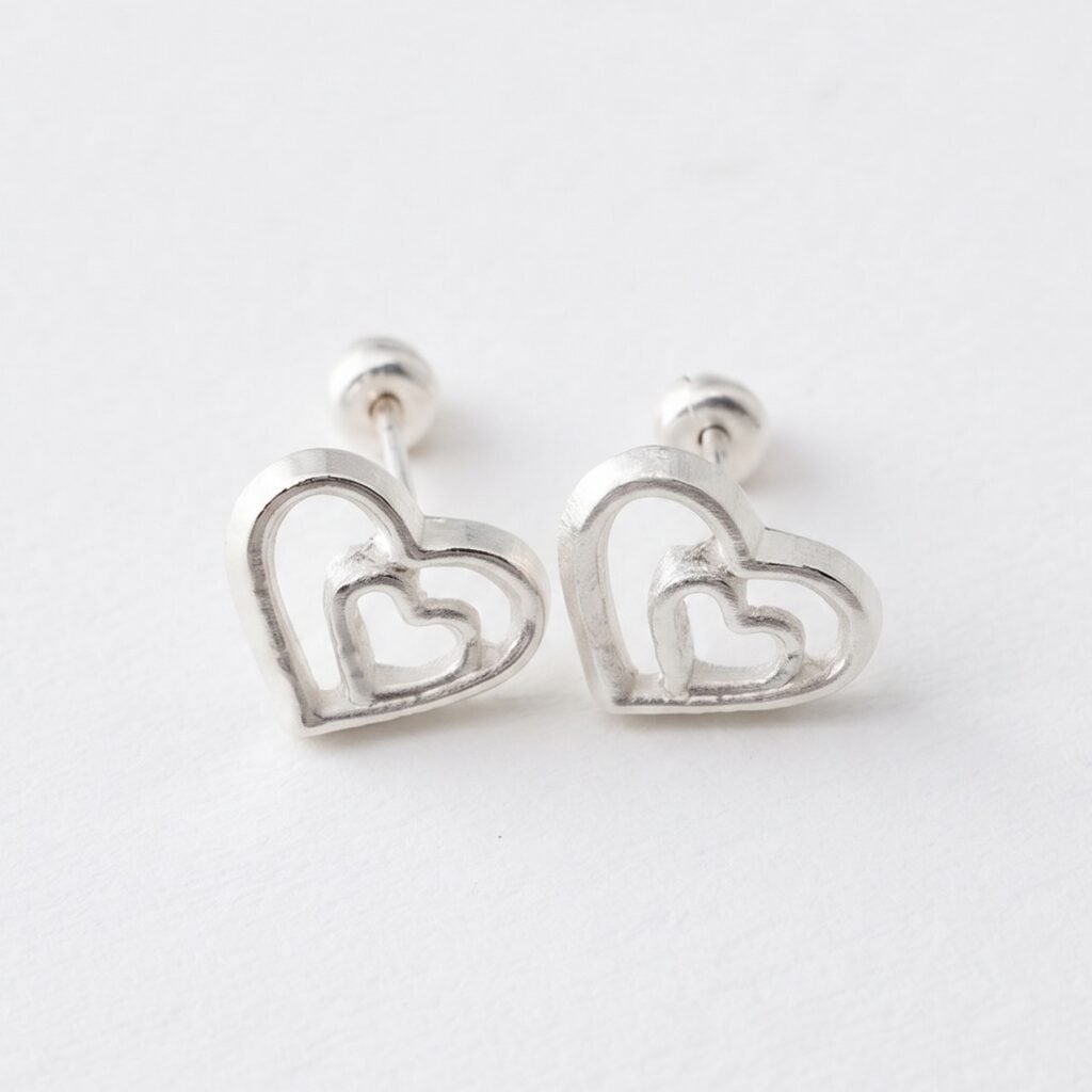 Broqueles Doble Corazon de Plata .925