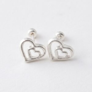 Broqueles Doble Corazon de Plata .925